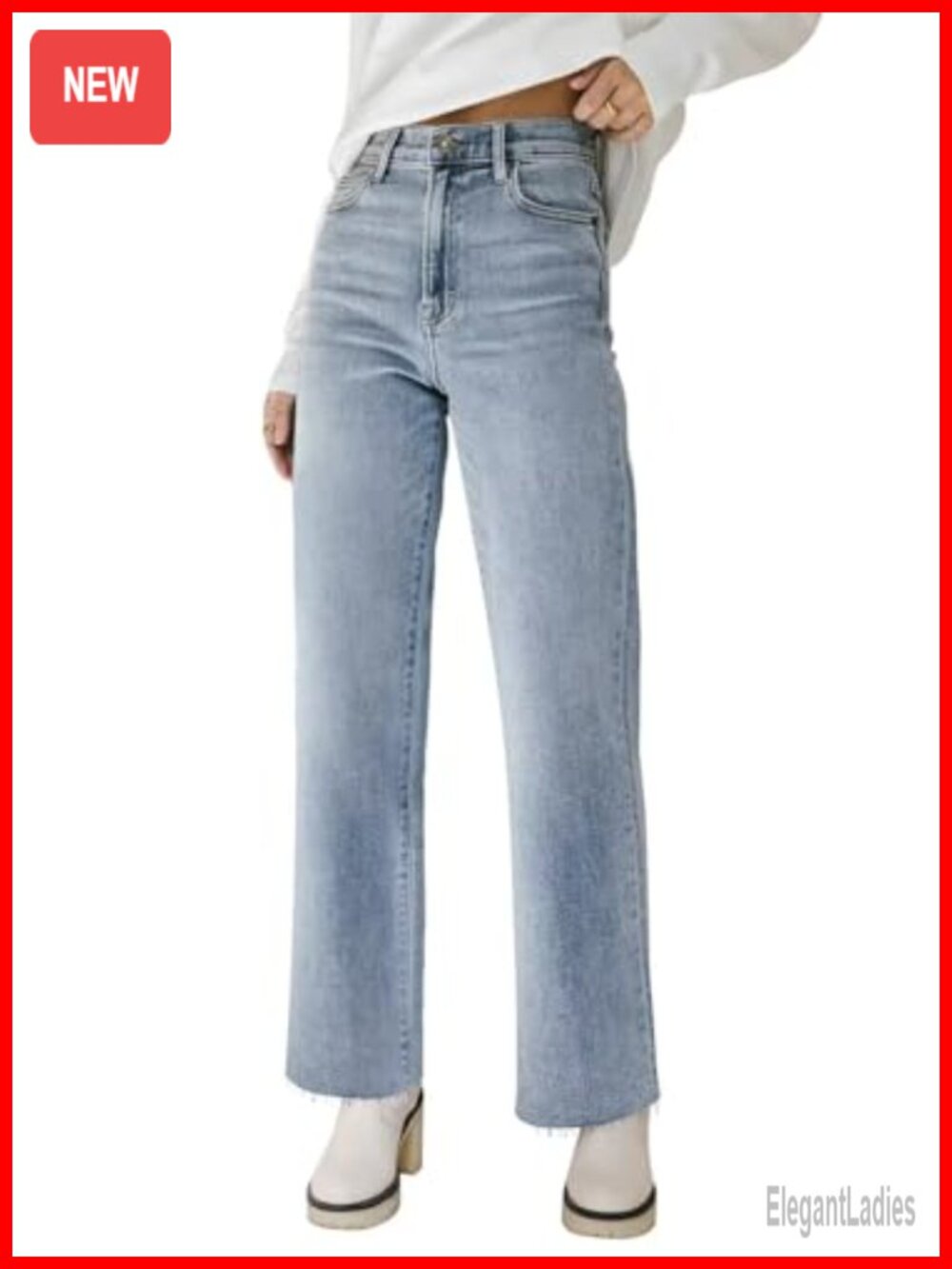 High Waisted Frayed Baggy Straight Leg Jeans for Women Stretchy Cropped Wide Leg